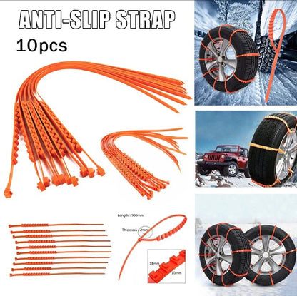 Emergency Anti Skid Tire Snow Chains - 10Pcs - Snow Zip Tie Anti-Skid Straps for Tyres