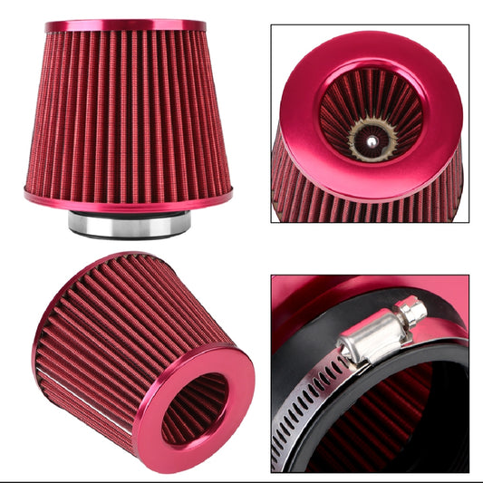 Universal Cold Air Intake Filter - Red - Universal Car Air Filter Vehicle Induction High Power Mesh | Auto Cold Air Hood Intake