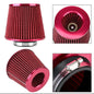 Universal Cold Air Intake Filter - Red - Universal Car Air Filter Vehicle Induction High Power Mesh | Auto Cold Air Hood Intake