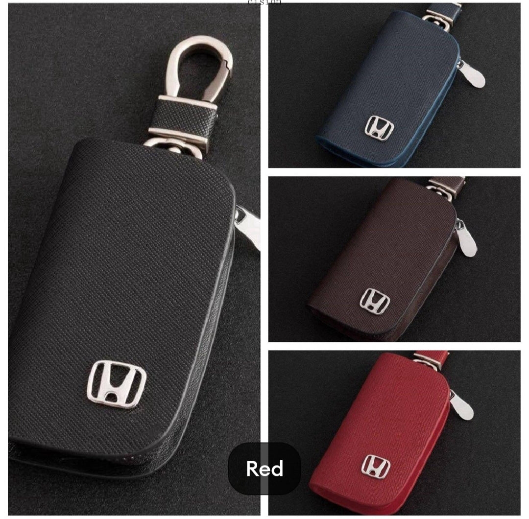 Honda Zipper Leather Key Cover Pouch with Keychain Ring