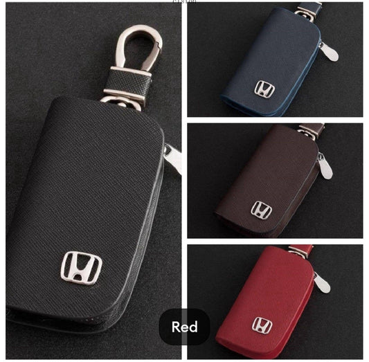 Honda Zipper Leather Key Cover Pouch with Keychain Ring