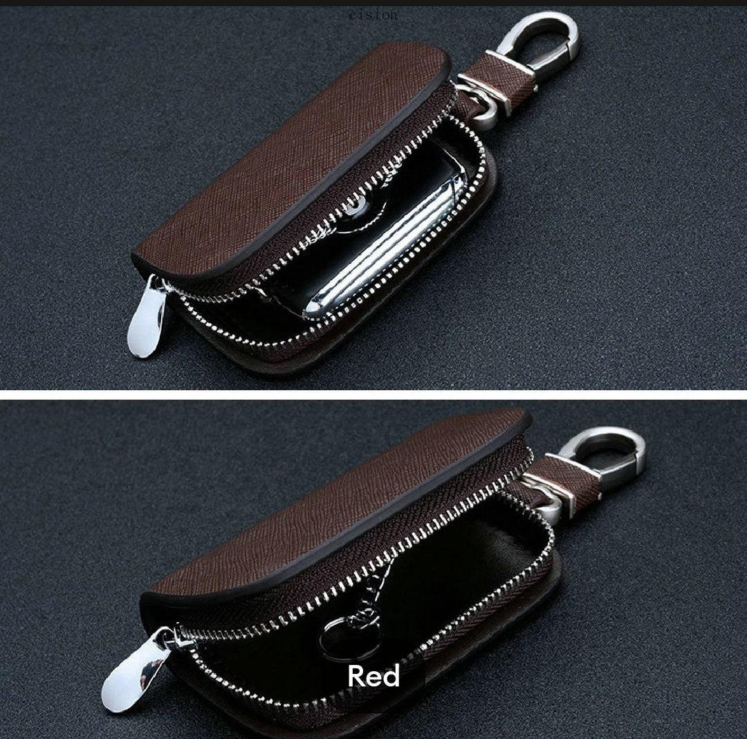 Honda Zipper Leather Key Cover Pouch with Keychain Ring