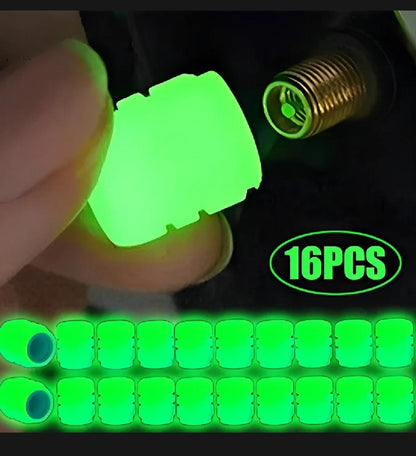 Glow In The Dark Tire Tyre Air Valve Nozzle Caps Green - 4/16 Pieces