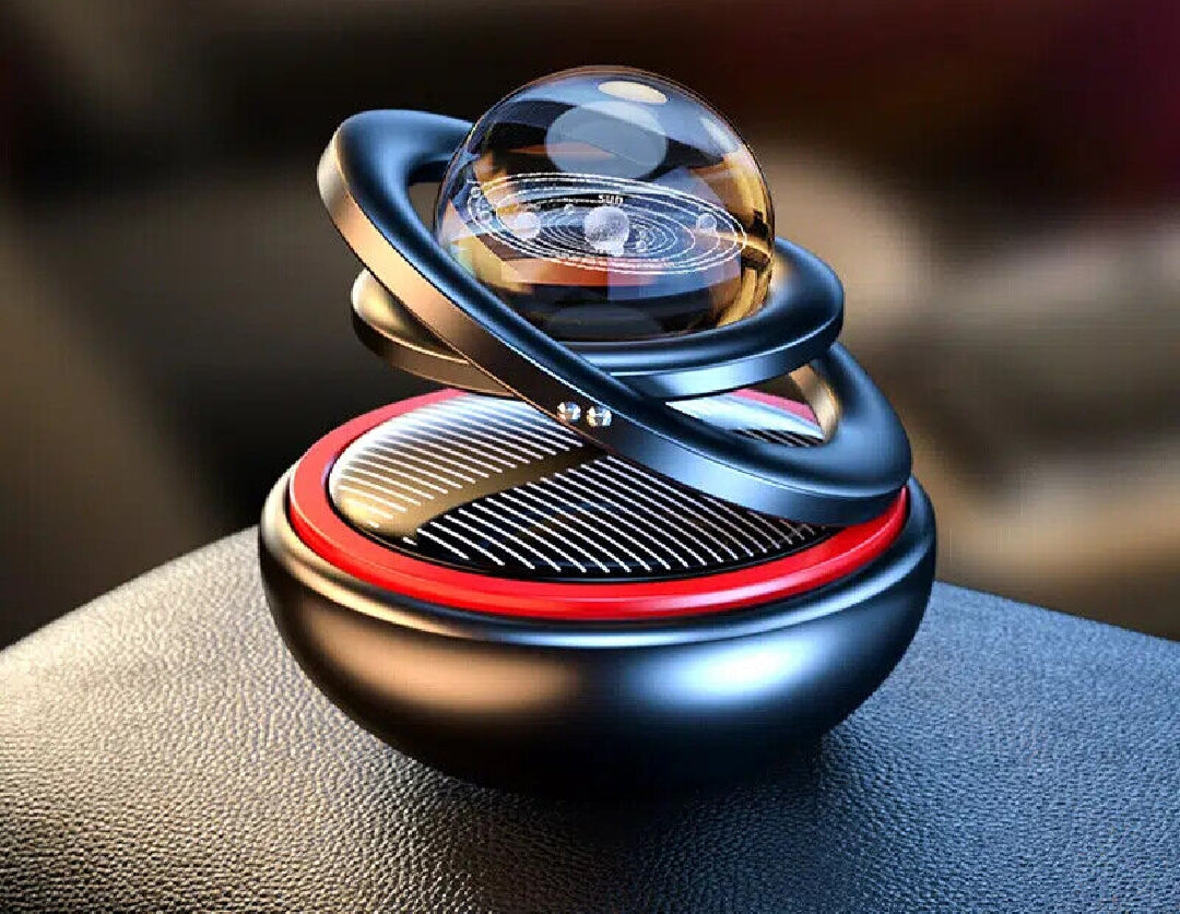 Double Ring Suspension Solar Car Perfume - Multi Color - Rotating crystal ball