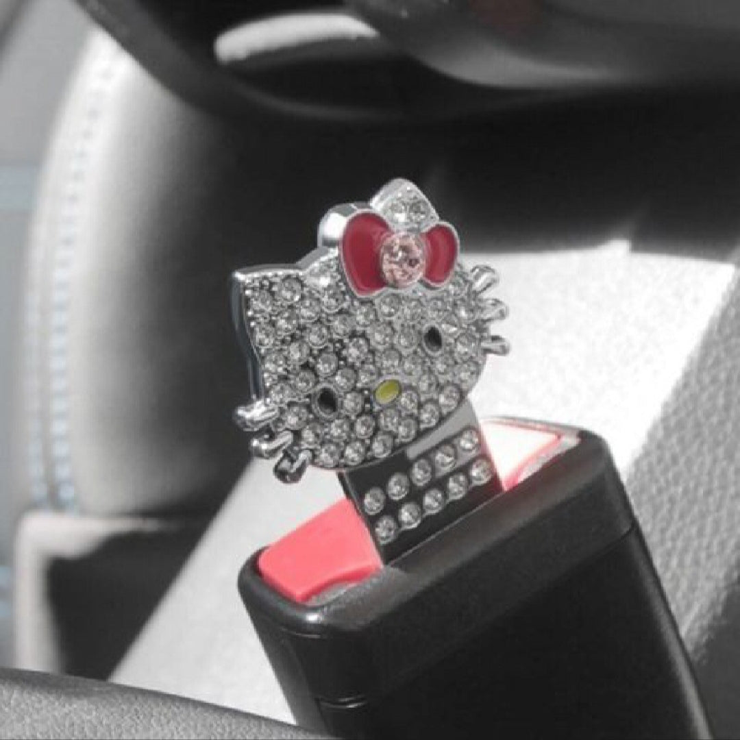 Kitty cartoon Seat Belt Clips Diamond Style-Car Safety Alarm Canceler Stopper