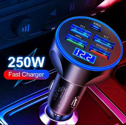 4USB Pd 250w  Car charger type c Fast charging Auto mobile phone adapter