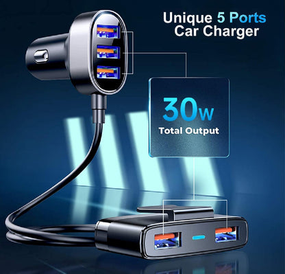 5 Multi USB car charger adapter 6.2A