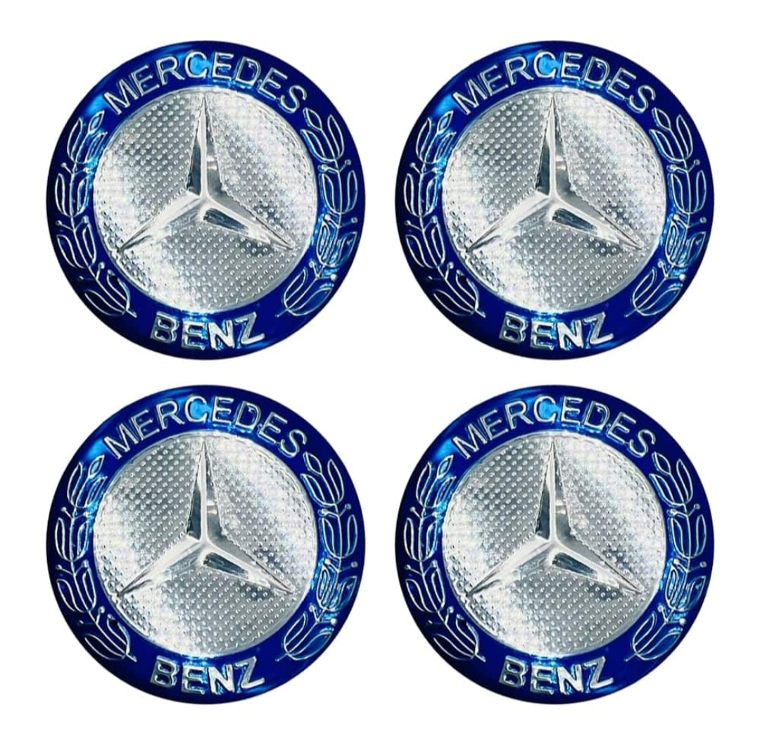 Mercedes Benz Wheel Cap Logo Blue Color - 4 Pieces - Center Hub Badge